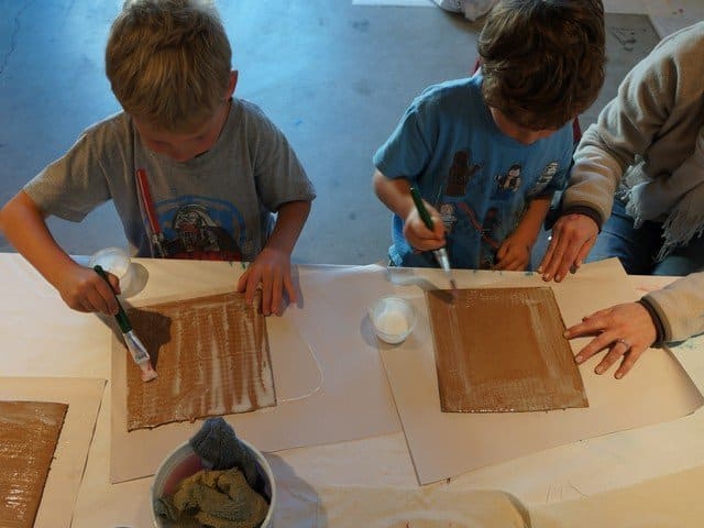 children working on art project